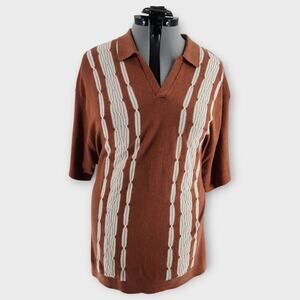 Abercrombie & Fitch Polo Mens XXL Terracotta Chain Link V-Neck Collared Stretch